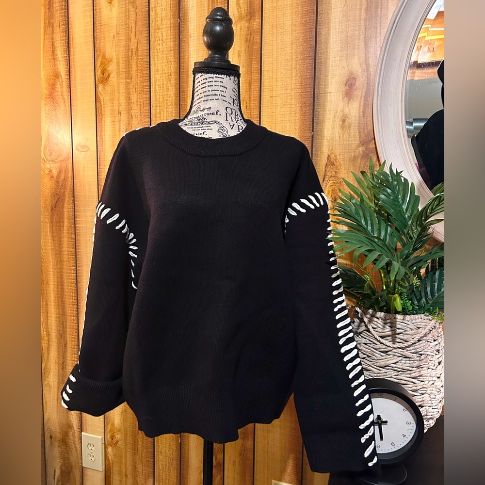 Anthropologie Whip Stitch Black Sweater - NWT